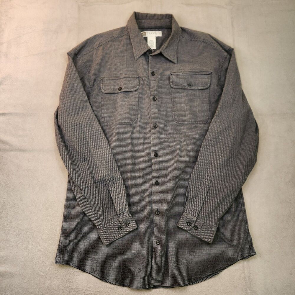 L.L.‎ Bean Traveler Shirt Men's XL Tall Blue Micro Check Button Up Long Sleeve